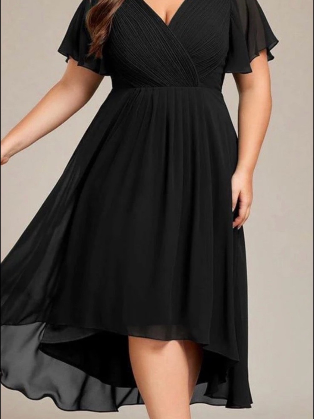 Ever Pretty Black V-Neck Midi Dress with Flutter Sleeves